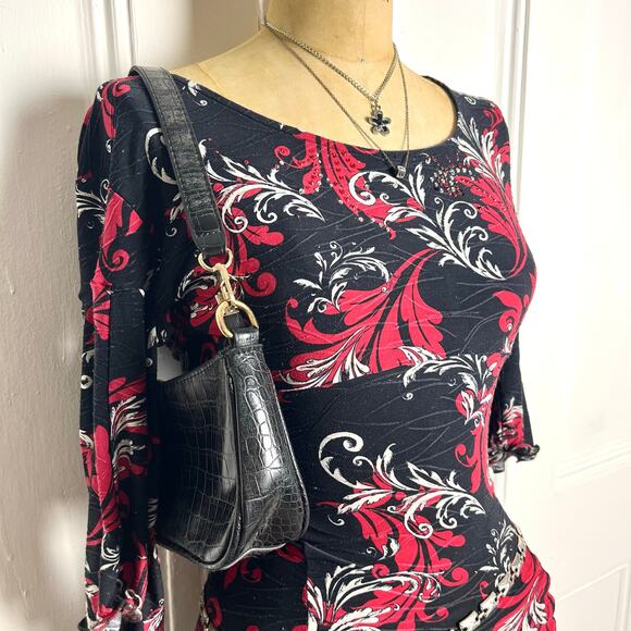 Black Croft & Barrow Altered Fairy Grunge Shirt Red/White 90s Pattern Size S - Picture 5 of 8